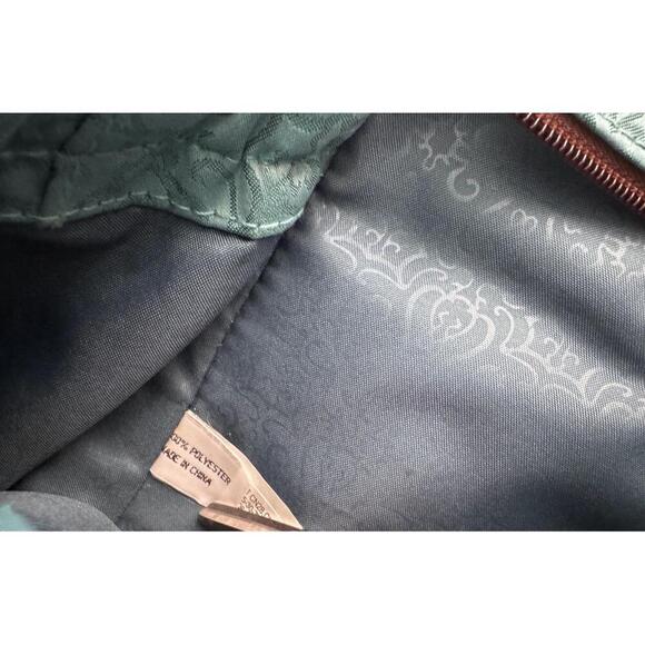 Reba Teal & Dark Brown Trim Patterned Zip Tote/Carry All Timeless Elegance - Picture 10 of 15